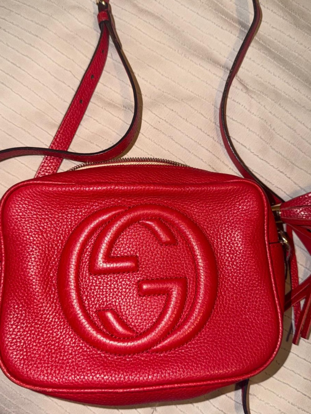 Gucci Red Pebbled Leather Crossbody Camera Bag